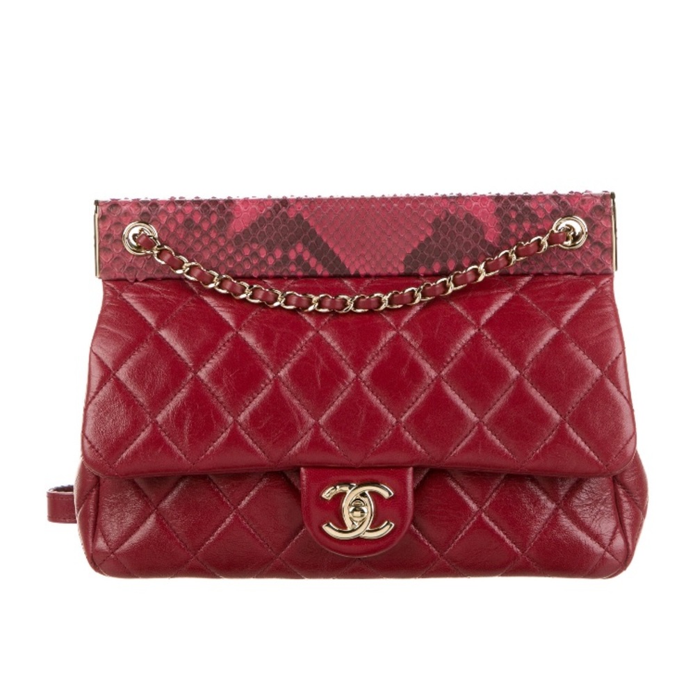Chanel medium classic frame bag red with Python